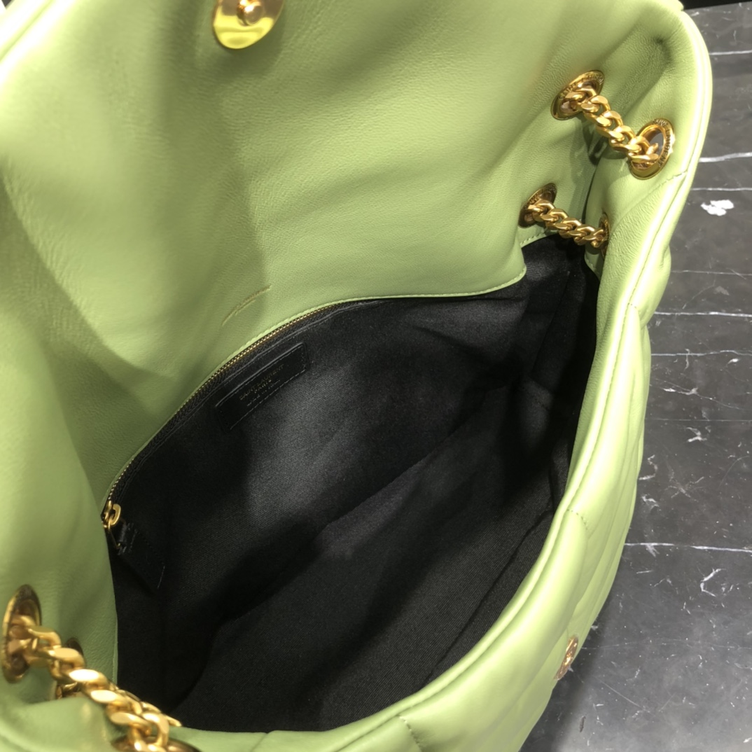 Saint Laurent Loulou Puffer Lambskin Shoulder Bag Handbag Green 577475 Gold